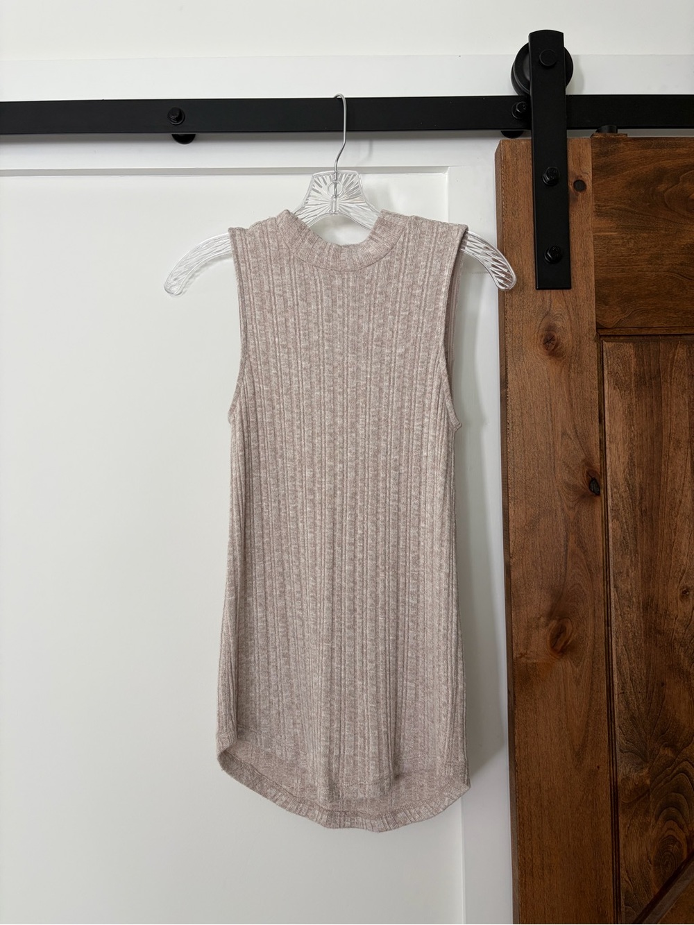 sleeveless cream ribbed mock neck tank top